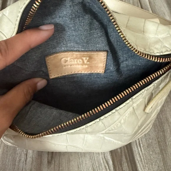 Clare V Cream Crocodile-Embossed Crossbody Bag - Picture 6 of 11